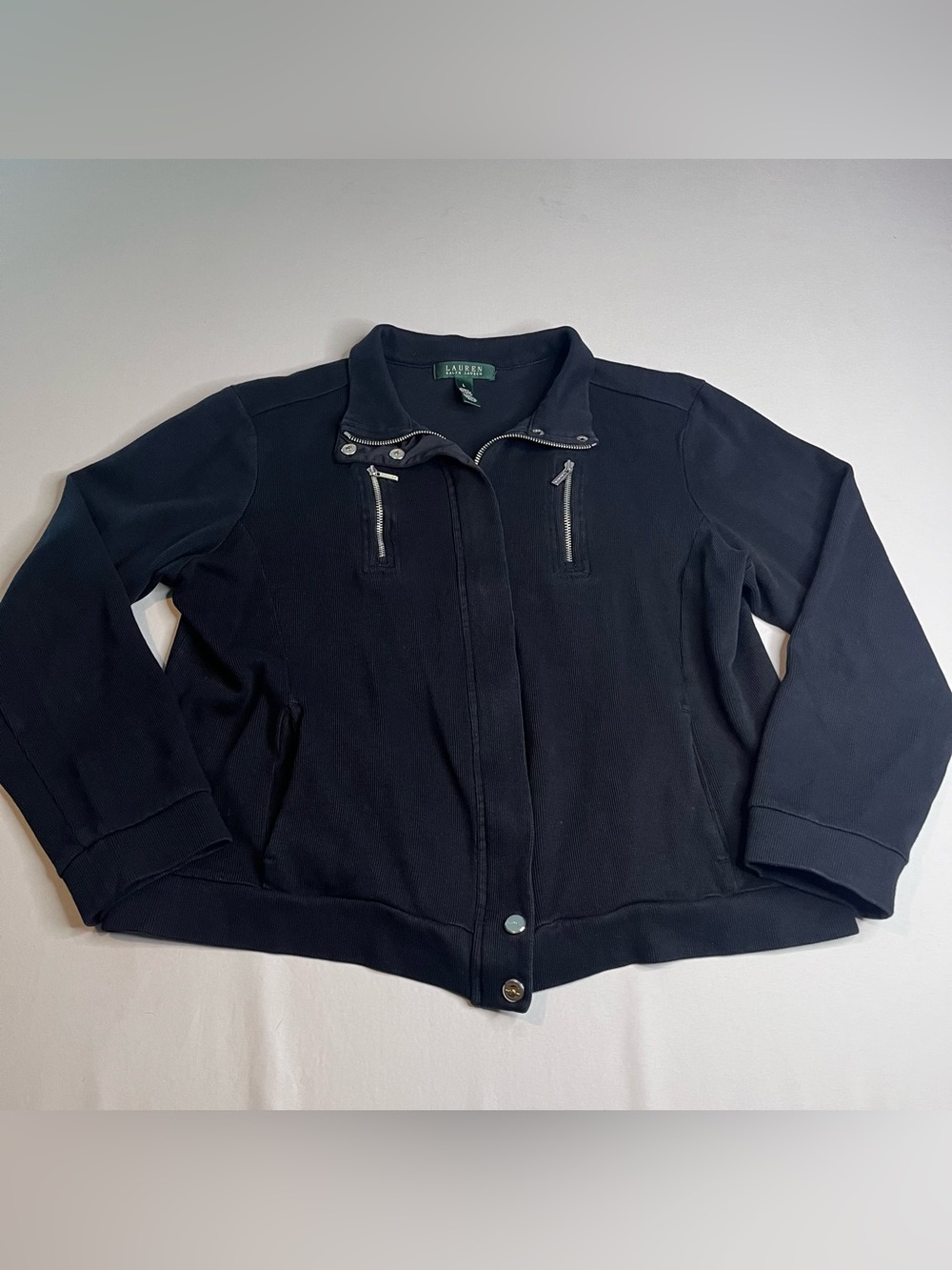 Ralph Lauren Black Zip-Front Cotton Jacket